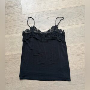 GANNI Black Lace Trim Camisole Top Silk Blend Minimalist Layering Tank Size S